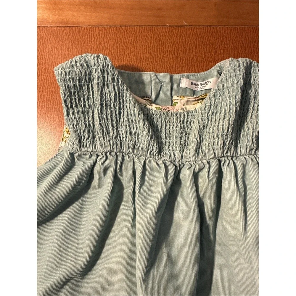 Baby Boden 12-18 Months Blue Corduroy‎ Bunny Dress Floral Linings Jumper Smocked